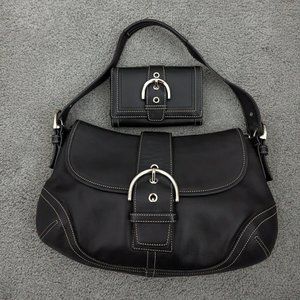 Coach Soho Leather Shoulder Handbag 9248 and Matching Wallet Set - Black